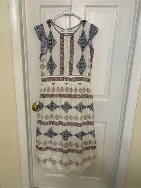 Loft White, Blue & Red Dress